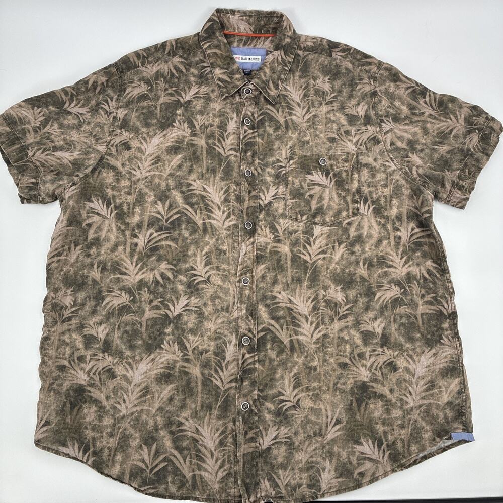 32 Bar Blues Hawaiian Shirt Men XL Linen Floral Button Up Beach Preppy